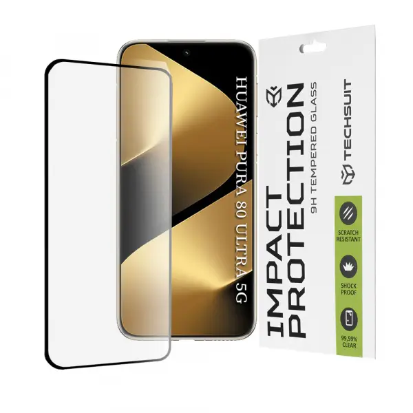 Folie de protectie Ecran Techsuit pentru Huawei Pura 80 Ultra, Sticla Securizata, Full Glue, 111D, Neagra