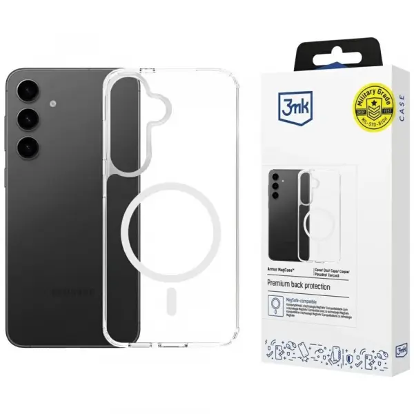 Husa MagSafe pentru Samsung Galaxy S25 S931 / S24 S921, 3MK, Armor MagCase, Transparenta