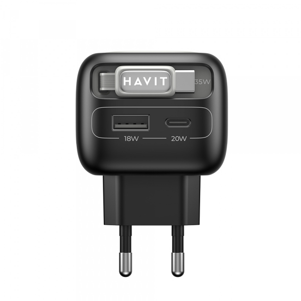 Incarcator Retea Cu Cablu USB-C HAVIT UC251, 35W, 3A, 1 x USB-A - 1 x USB-C, Negru Gri