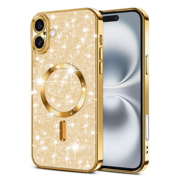Husa MagSafe pentru Apple iPhone 16 Plus, Techsuit, Luxury Glitter, Aurie