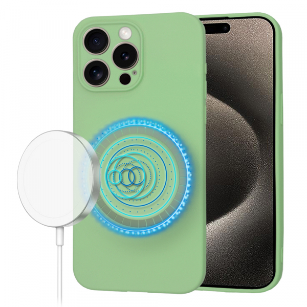 Husa MagSafe pentru Apple iPhone 15 Pro Max, Techsuit, SoftFlex, Verde Deschis