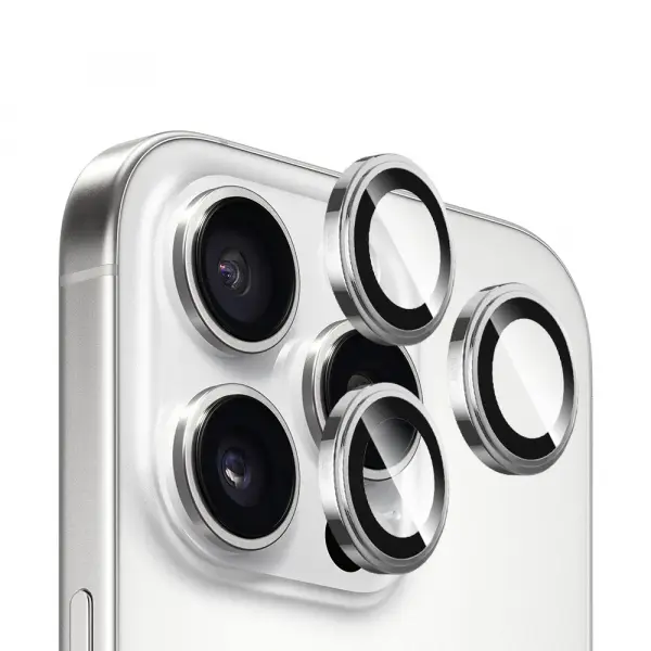 Folie de protectie Camera Spate Blueo Sapphire Crystal pentru Apple iPhone 16 Pro Max / 16 Pro, Sticla Securizata, Argintie