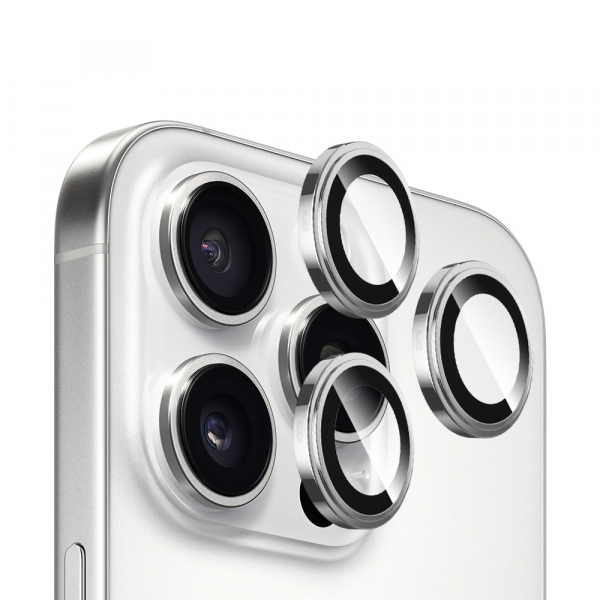 Folie de protectie Camera Spate Blueo Sapphire Crystal pentru Apple iPhone 16 Pro Max / 16 Pro, Sticla Securizata, Argintie