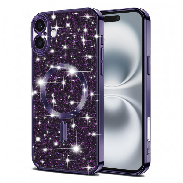 Husa MagSafe pentru Apple iPhone 16 Plus, Techsuit, Luxury Glitter, Mov Inchis