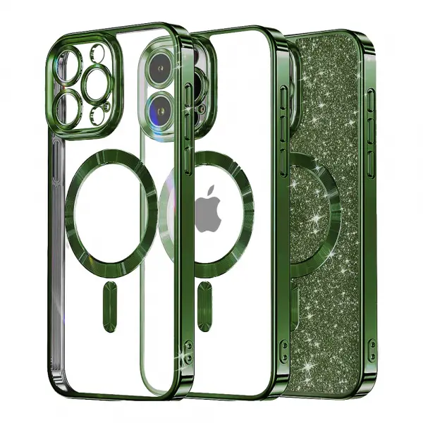 Husa MagSafe pentru Apple iPhone 12 Pro Max, Techsuit, Luxury Glitter, Verde Inchis