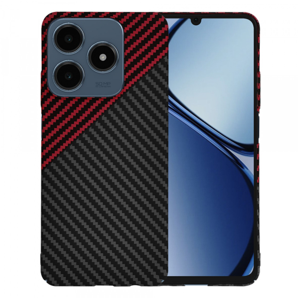 Husa pentru Realme C63 / C61, Techsuit, Carbonite FiberShell, Neagra Rosie