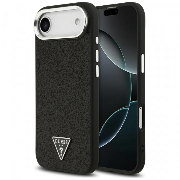 Husa MagSafe pentru Apple iPhone 17 Air, Guess, Glitter Triangle Logo, Neagra