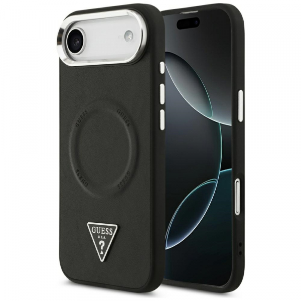 Husa MagSafe pentru Apple iPhone 17 Air, Guess, Triangle Logo, Neagra Argintie