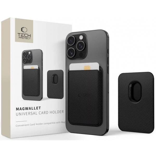 Portofel MagSafe, Tech-Protect, Magwallet Carbon, Negru