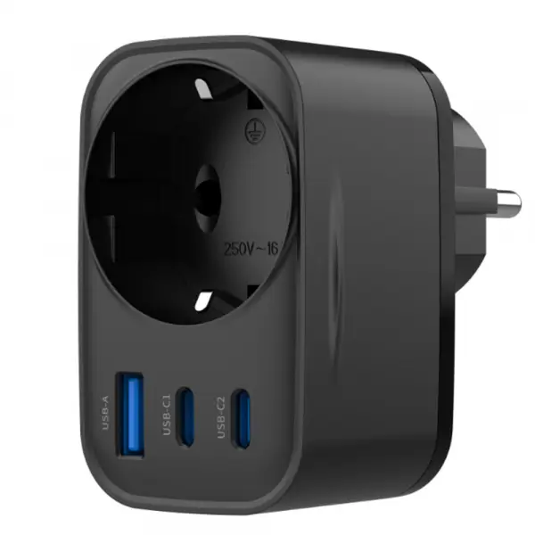 Incarcator Retea HAVIT UC142, 30W, 3A, 1 x USB-A - 2 x USB-C - 1 x Schuko, Negru