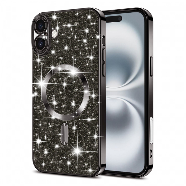 Husa MagSafe pentru Apple iPhone 16 Plus, Techsuit, Luxury Glitter, Neagra