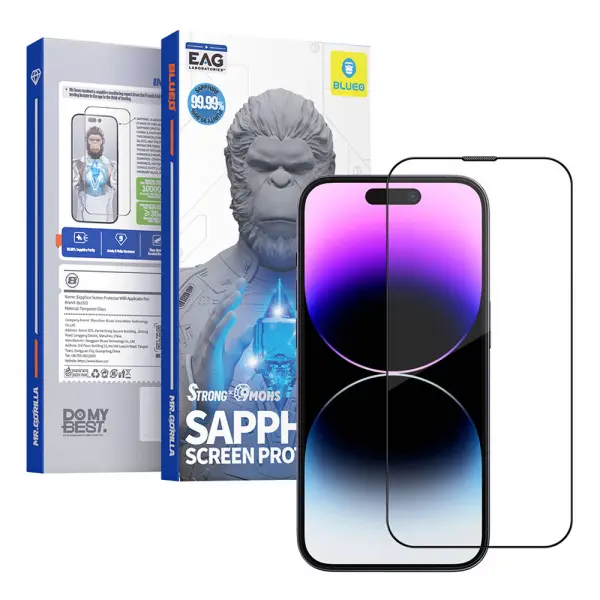 Folie de protectie Ecran Blueo Sapphire Applicator Pro pentru Apple iPhone 15 Pro, Sticla Securizata, Full Glue, Neagra