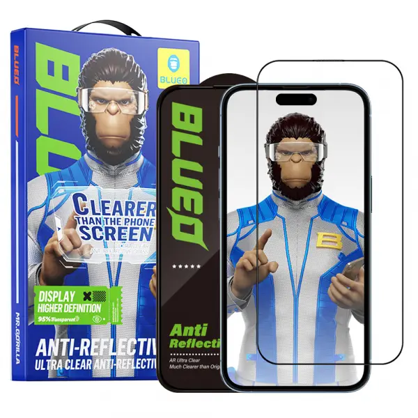 Folie de protectie Ecran Blueo Anti-Reflective HD pentru Apple iPhone 16 Plus / 15 Plus, Sticla Securizata, Full Glue, Neagra