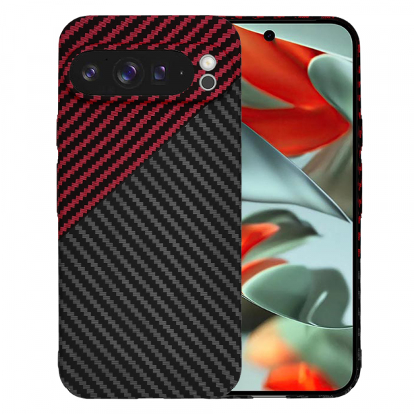 Husa pentru Google Pixel 9 Pro XL, Techsuit, Carbonite FiberShell, Neagra Rosie