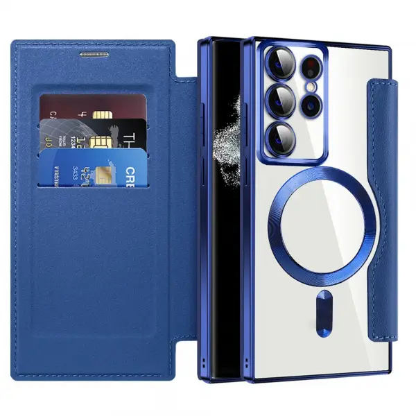 Husa MagSafe pentru Samsung Galaxy S22 Ultra 5G S908, Techsuit, SmartMag Book, Albastra