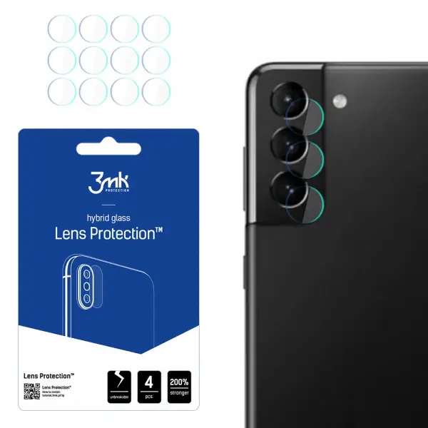 Folie de protectie Camera Spate 3MK Protection pentru Samsung Galaxy S21 5G G991, Sticla Flexibila, Set 4 bucati, Transparenta
