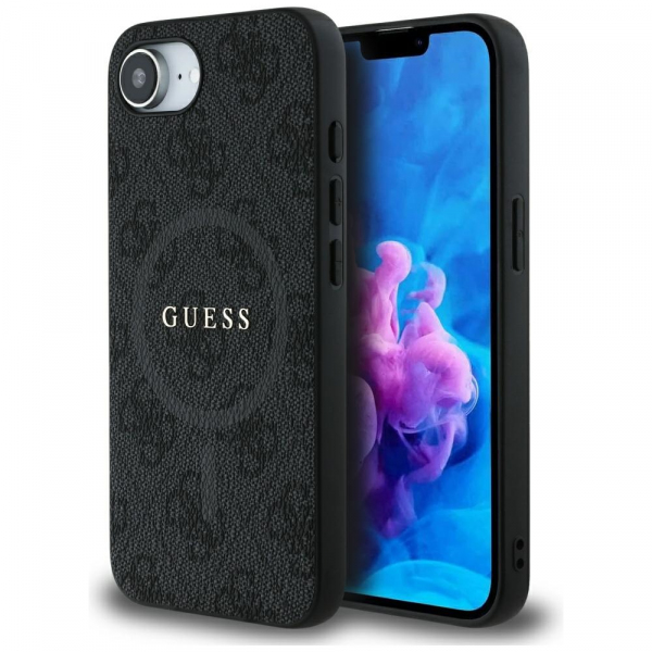 Husa MagSafe pentru Apple iPhone 17e / 16e, Guess, 4G Ring Classic Logo, Neagra