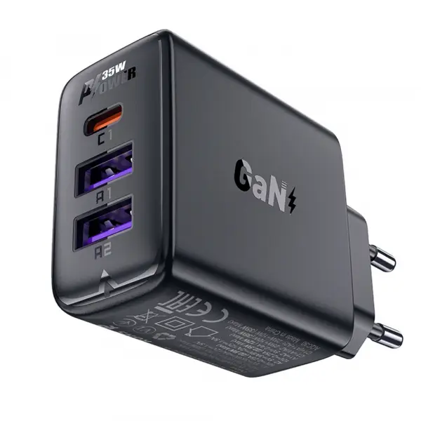 Incarcator Retea Acefast A57, 35W, 3A, 2 x USB-A - 1 x USB-C, Negru