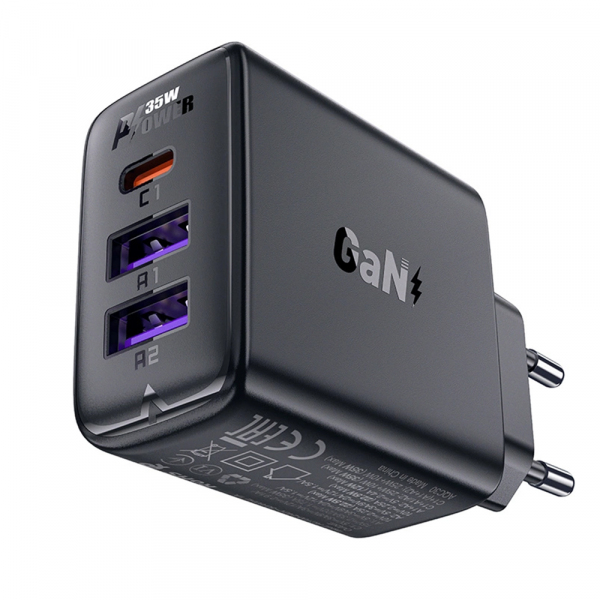 Incarcator Retea Acefast A57, 35W, 3A, 2 x USB-A - 1 x USB-C, Negru