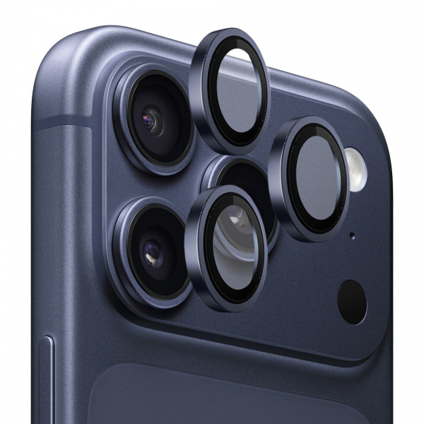 Folie de protectie Camera Spate Blueo Metal Frame pentru Apple iPhone 17 Pro Max / 17 Pro, Sticla Securizata, Albastra Inchis