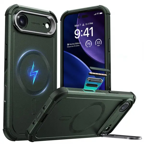 Husa MagSafe pentru Apple iPhone 17 Air, ESR, Cyber Armor Kickstand, Verde
