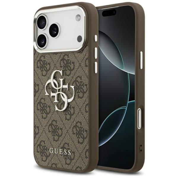 Husa pentru Apple iPhone 17 Pro Max, Guess, Big 4G Logo Classic, Maro Argintie
