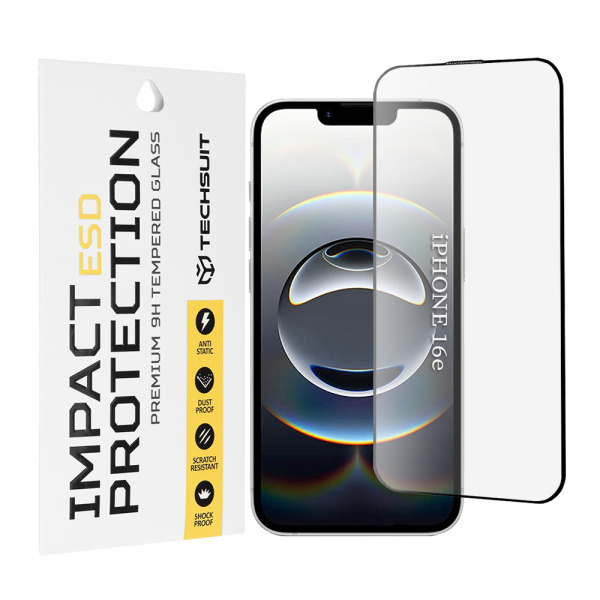 Folie de protectie Ecran Techsuit pentru Apple iPhone 17e / 16e, Sticla Securizata, Full Glue, Neagra