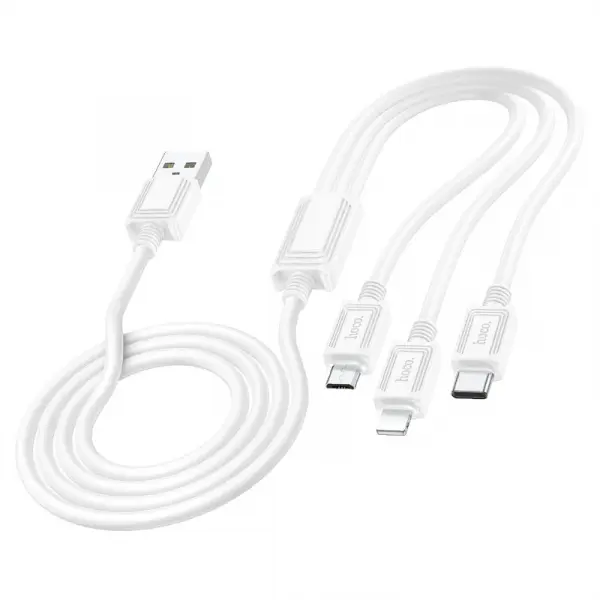 Cablu Incarcare USB-A - Lightning / microUSB / USB-C HOCO X74 3in1, 18W, 1m, Alb