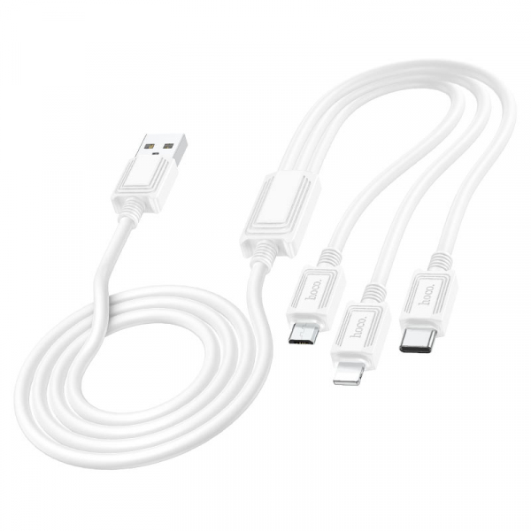 Cablu Incarcare USB-A - Lightning / microUSB / USB-C HOCO X74 3in1, 18W, 1m, Alb