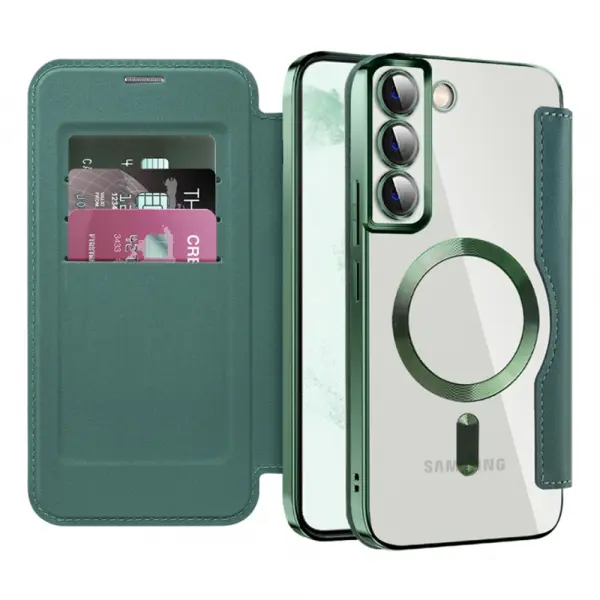 Husa MagSafe pentru Samsung Galaxy S22+ 5G S906, Techsuit, SmartMag Book, Verde