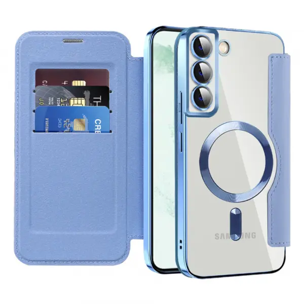 Husa MagSafe pentru Samsung Galaxy S22+ 5G S906, Techsuit, SmartMag Book, Bleu