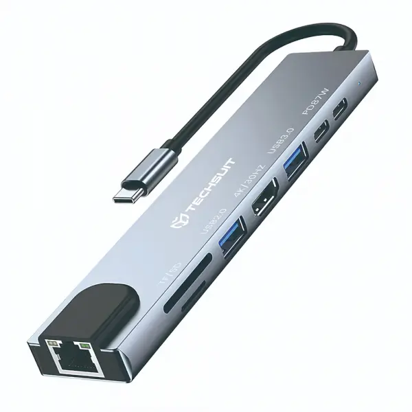 Hub USB-C Techsuit H2 NetBridge, 8in1, Gri