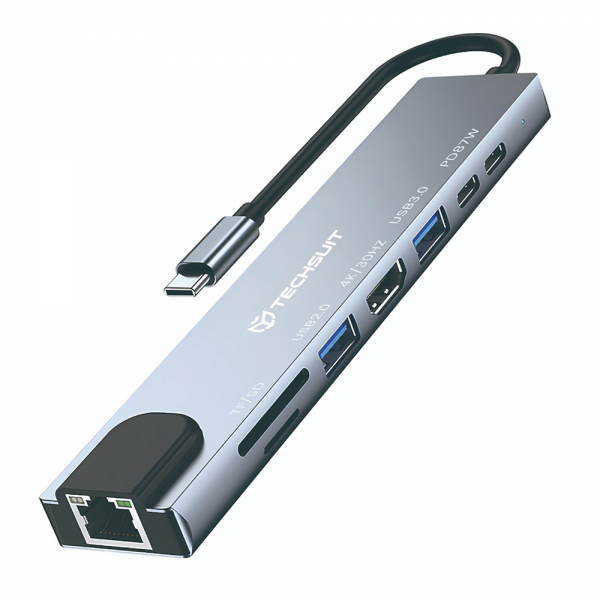 Hub USB-C Techsuit H2 NetBridge, 8in1, Gri