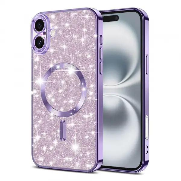 Husa MagSafe pentru Apple iPhone 16, Techsuit, Luxury Glitter, Mov Deschis