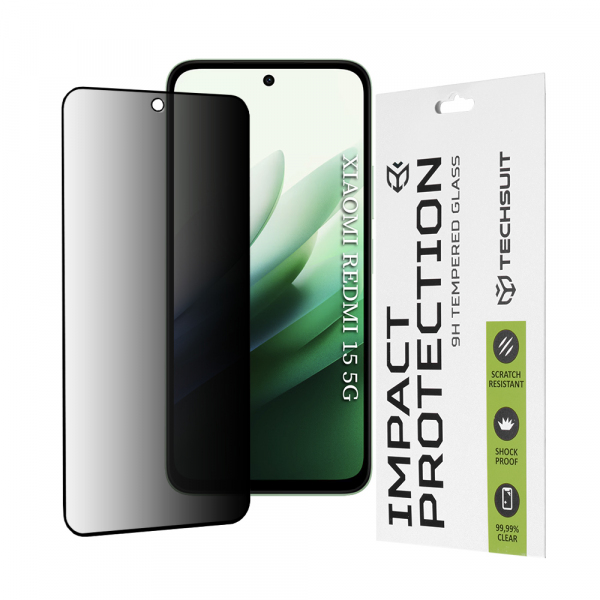 Folie de protectie Ecran Privacy Techsuit pentru Xiaomi Redmi 15 5G / 15 4G, Sticla Securizata, Full Glue, 111D