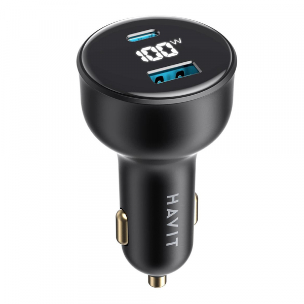 Incarcator Auto HAVIT CC100W Display, 100W, 5A, 1 x USB-A - 1 x USB-C, Negru