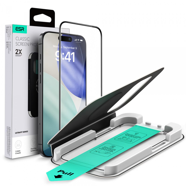 Folie de protectie Ecran ESR UltraFit pentru Apple iPhone 17 Air, Sticla Securizata, Full Glue, Neagra