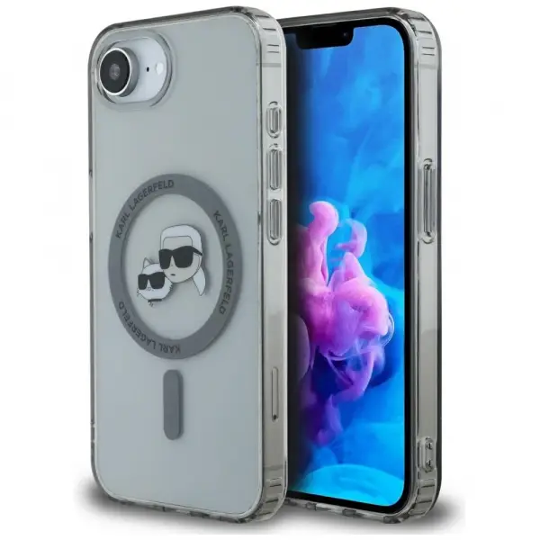 Husa MagSafe pentru Apple iPhone 17e / 16e, Karl Lagerfeld, IML Metal Karl & Choupette's Heads, Neagra