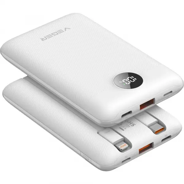 Baterie Externa Veger C11C, 10000mAh, 22.5W, QC + PD, 1 x Lightning - 1 x USB-A - 2 x USB-C, Alba