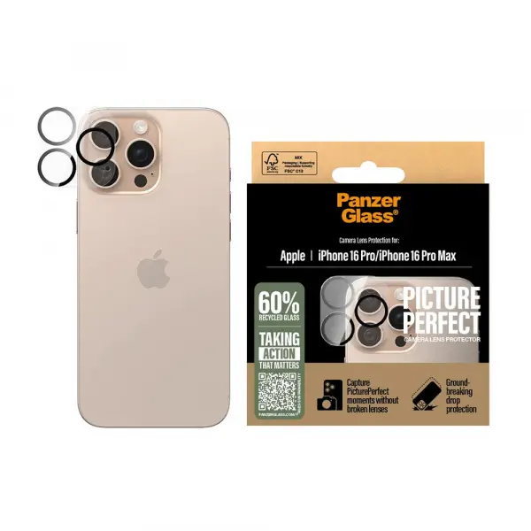 Folie de protectie Camera Spate PanzerGlass PicturePerfect pentru Apple iPhone 16 Pro Max / 16 Pro, Sticla Securizata, Transparenta