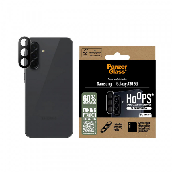 Folie de protectie Camera Spate PanzerGlass Hoops pentru Samsung Galaxy A36 A366, Sticla Securizata, Transparenta