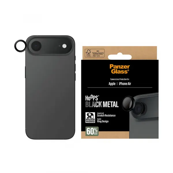 Folie de protectie Camera Spate PanzerGlass Hoops pentru Apple iPhone 17 Air, Sticla Securizata, Neagra