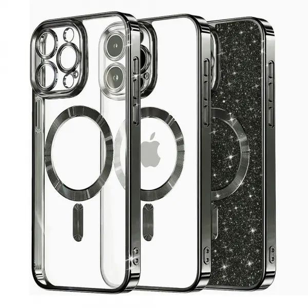 Husa MagSafe pentru Apple iPhone 12 Pro, Techsuit, Luxury Glitter, Neagra
