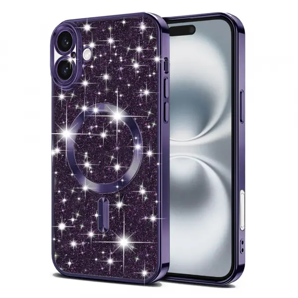 Husa MagSafe pentru Apple iPhone 16, Techsuit, Luxury Glitter, Mov Inchis