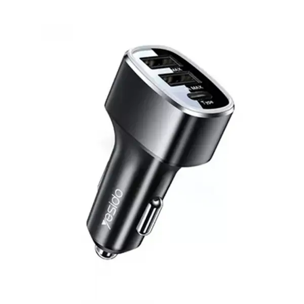 Incarcator Auto Yesido Y47, 49W, 3A, 2 x USB-A - 1 x USB-C, Negru