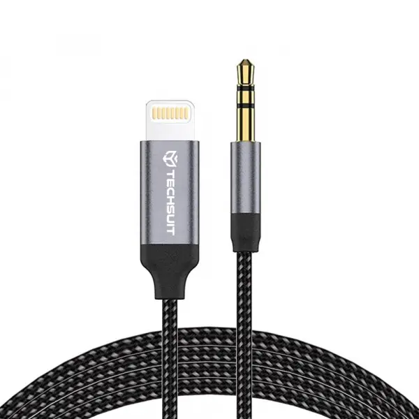 Cablu Audio Lightning - 3.5mm Techsuit AC10 SoundShell, 1.5m, Gri