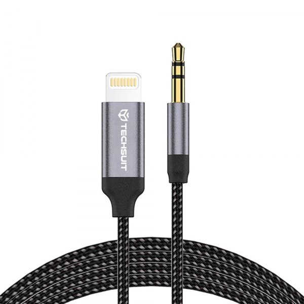 Cablu Audio Lightning - 3.5mm Techsuit AC10 SoundShell, 1.5m, Gri