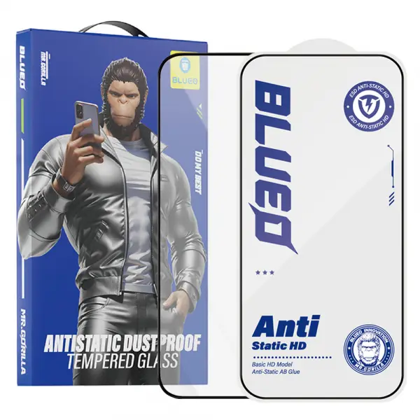Folie de protectie Ecran Blueo Anti-Static HD pentru Apple iPhone 16 / 15, Sticla Securizata, Full Glue, Neagra