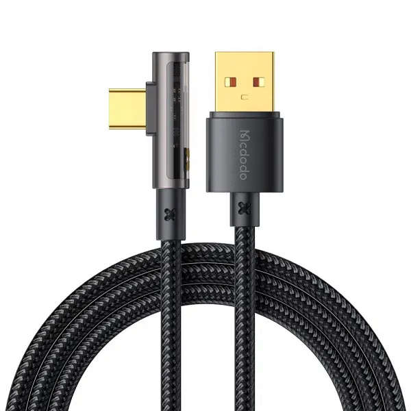 Cablu Date si Incarcare USB-A - USB-C McDodo CA-3380 Angled, 100W, 1.2m, Negru