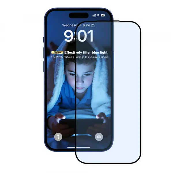 Folie de protectie Ecran Anti Blue Light Anank 5X Reinforced pentru Apple iPhone 17 Pro Max, Sticla Securizata, Full Glue, 2.5D, Neagra